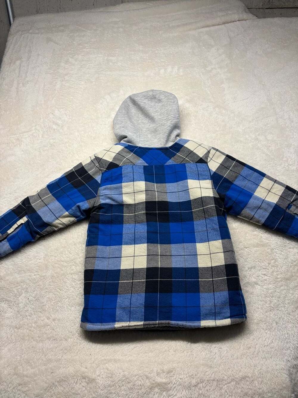Carhartt Kids Flannel Snap-Front Hooded Shirt Jacket Azure Blue Plaid SMALL 7-8 - Picture 7 of 15